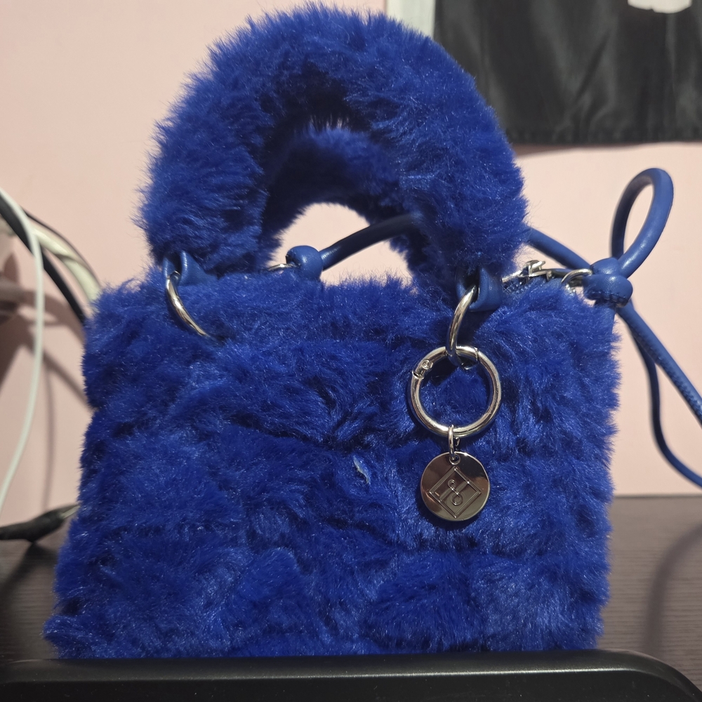#21 - Call It Spring Blue Faux Fur Handbag With Detachable Shoulder Strap